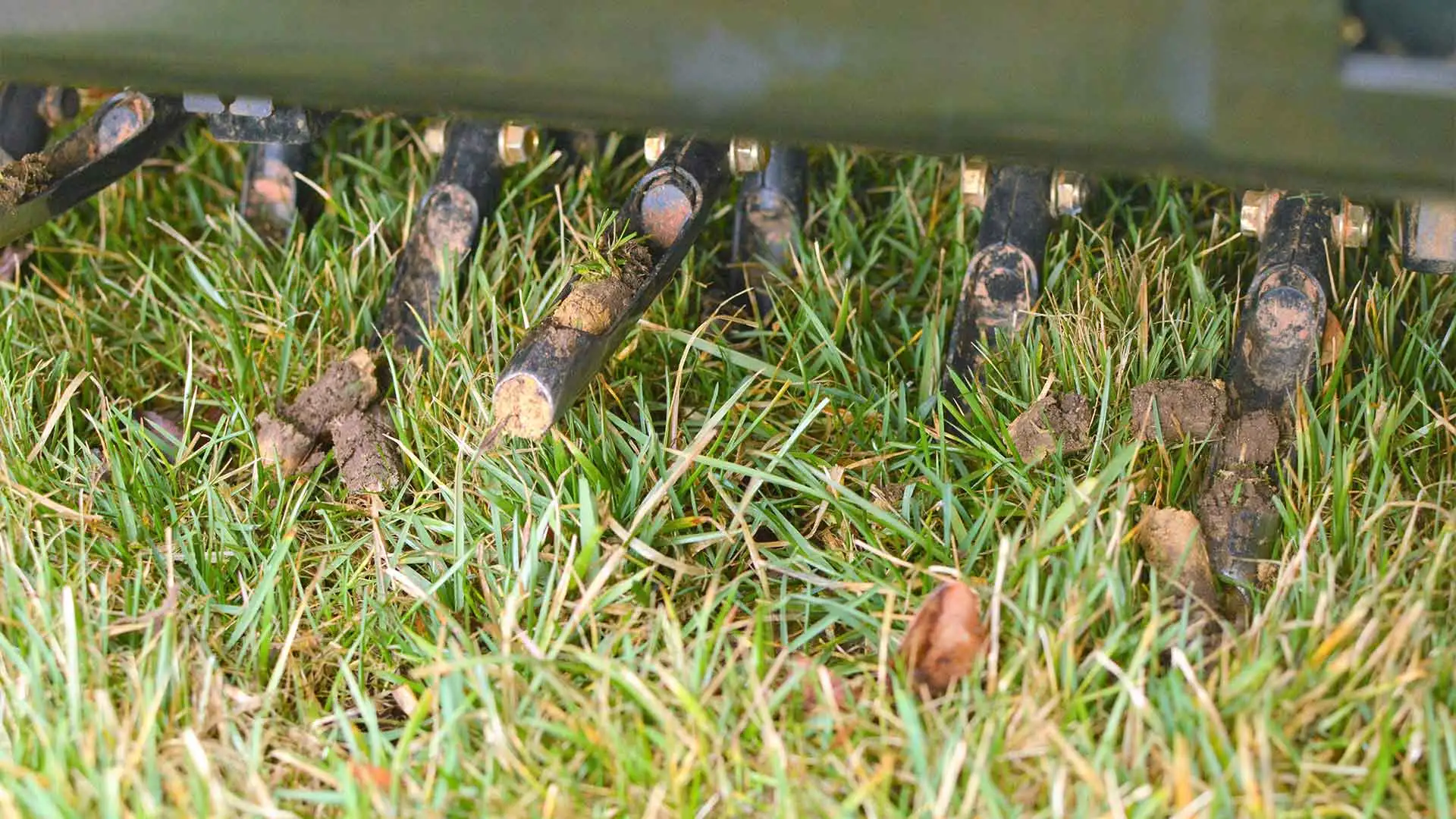 Aeration machine working at a Carmel lawn.